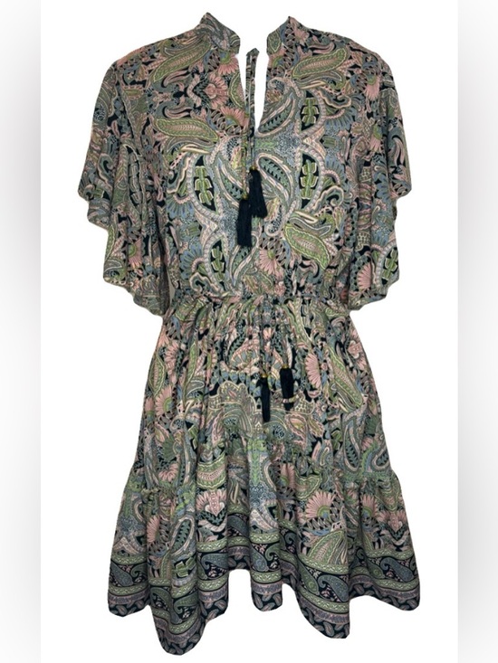 Boemo Dresses & Skirts - Boho Paisley Mini Dress Tassel Tie Anthropologie Style Flutter Sleeve M